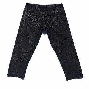 Onzie Black Crop Leggings with Gray Dot Print